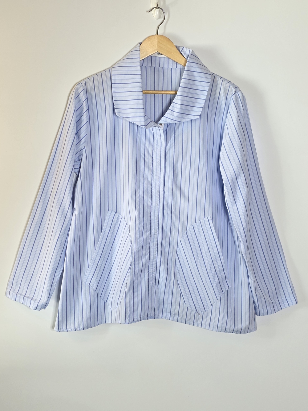 Vitamin Light Blue & White Striped Button-Front shirt Jacket Size Med